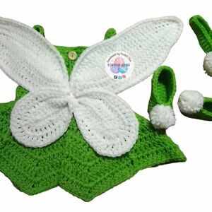 Handmade Crochet Fairy Wings Set for Kids - Green and White